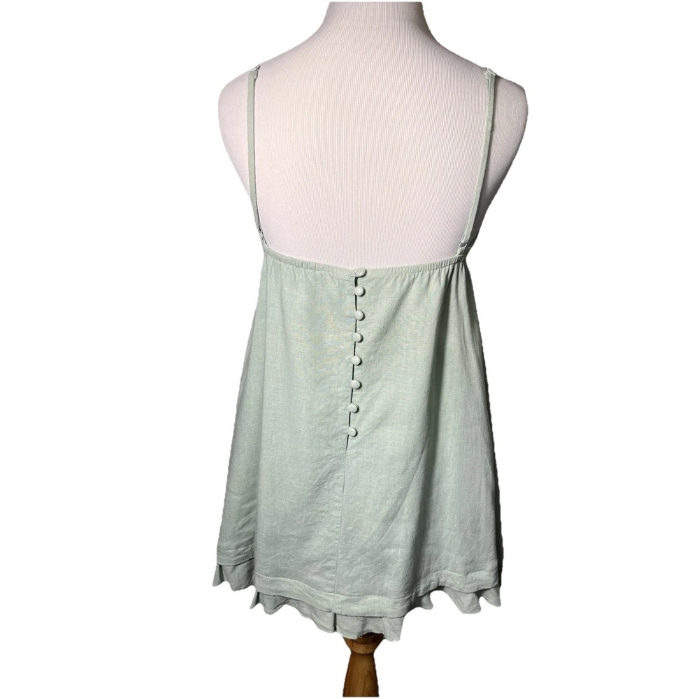 Princess Polly Empress of Love Mini Babydoll Top Dress Sage Green sz 6 Linen - Picture 4 of 15
